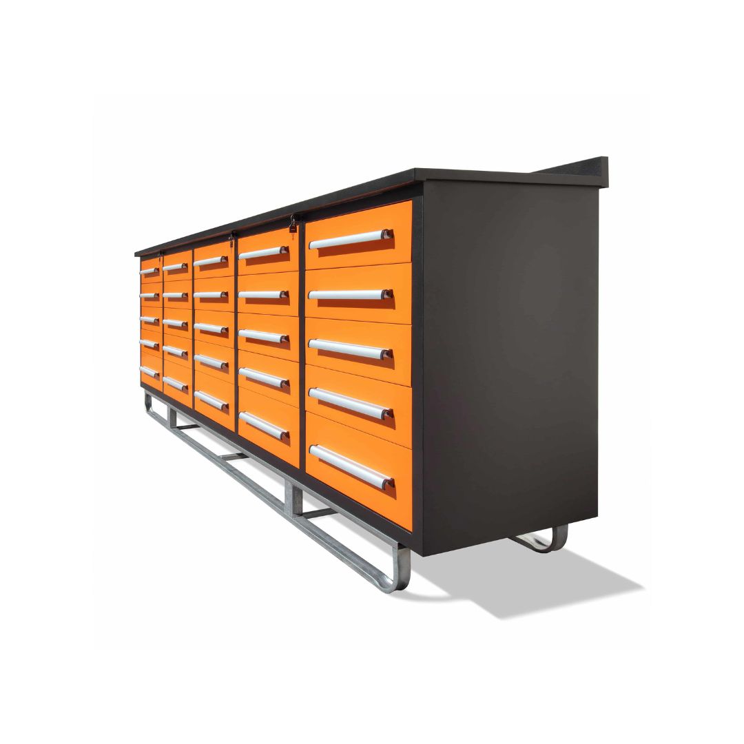 M&B | 10&rsquo; Workbench Cabinet with 25 Drawers - Backstorage Containers LLC