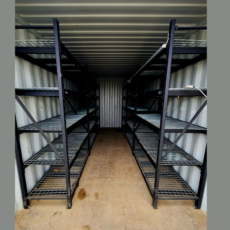 20&rsquo; New (1-Trip) Container w/ Shelving on BOTH sides - Backstorage Containers LLC